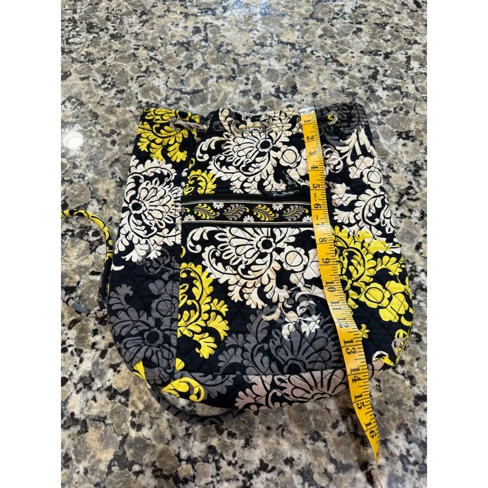 Vera Bradley Provencal‎ Quilted Drawstring Backpack Yellow Black Floral Damask